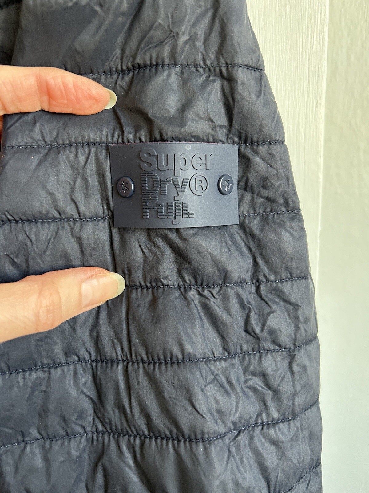 The Original Superdry Fuji Chevron Padded Jacket Stowable Hood Navy Red Womens 6 image 4