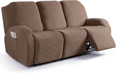 Washable Recliner Sofa Cover with Pockets - Brown, 3 Seater, Elastic Fit