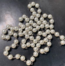 NEW: 1 meter Cream Pearl Glass Rosary Chain Silver link, 8mm round bead garland