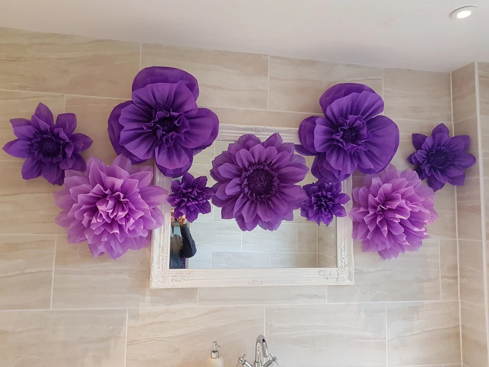 Mermaid unicorn frozen pom pom paper flower wall tissue decorations birthday  - Image 4 of 4