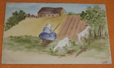 Ziegenhirtin Impressionismus Gemälde Monogramm R.D.S.B. Frankreich 1918