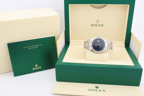 Rolex Datejust 36 oro bianco 18 kt e acciaio quadrante blu roulette data 116234 - Foto 12 di 13