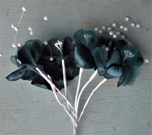 6 x teal fabric flowers artificial pearls wedding buttonholes corsage millinery - Picture 8 of 15