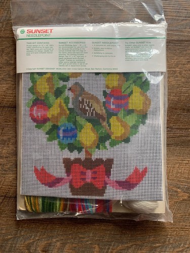 Sunset Partridge In A Pear Tree Needlepoint Kit 6048 Longstitch 1981 Sealed NIP - Picture 2 of 9
