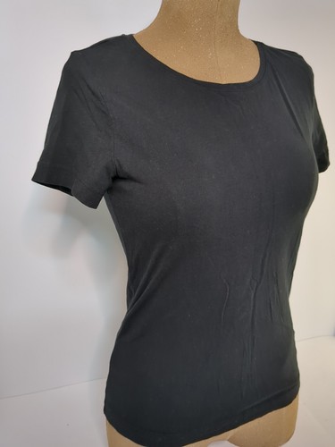H&M Black Stretch T-shirt Size M Solid Black Short Sleeve T Shirt Rock Gothic - Picture 2 of 16