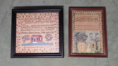 Cross Stitch Framed Picture Print Martha Southwick 1836 Alphabet Dublin Lot of 2