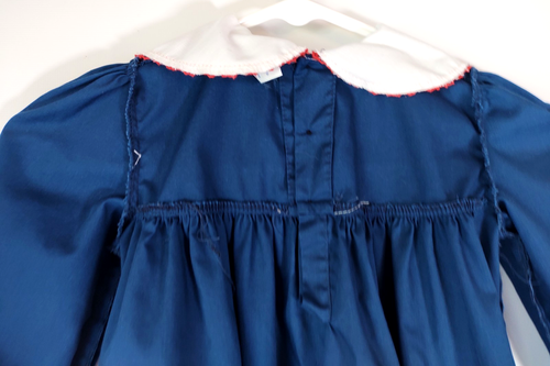 Vtg Polly Flinders Long Sleeve Collared Smocked Dark Blue Dress w Cherries~Sz 5 - Picture 18 of 22