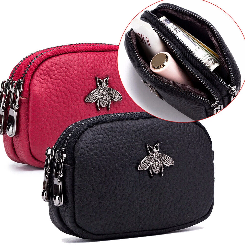 Women Leather Wallet Double Zipper Pocket Small Coin Cash Purse Bag Best Gift US