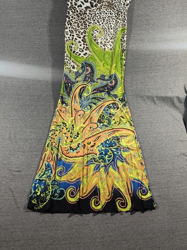 Women's Sz 28 Animal Print Sleeveless Dress V Neck 58" Long Neon Multi Color - Picture 8 of 14