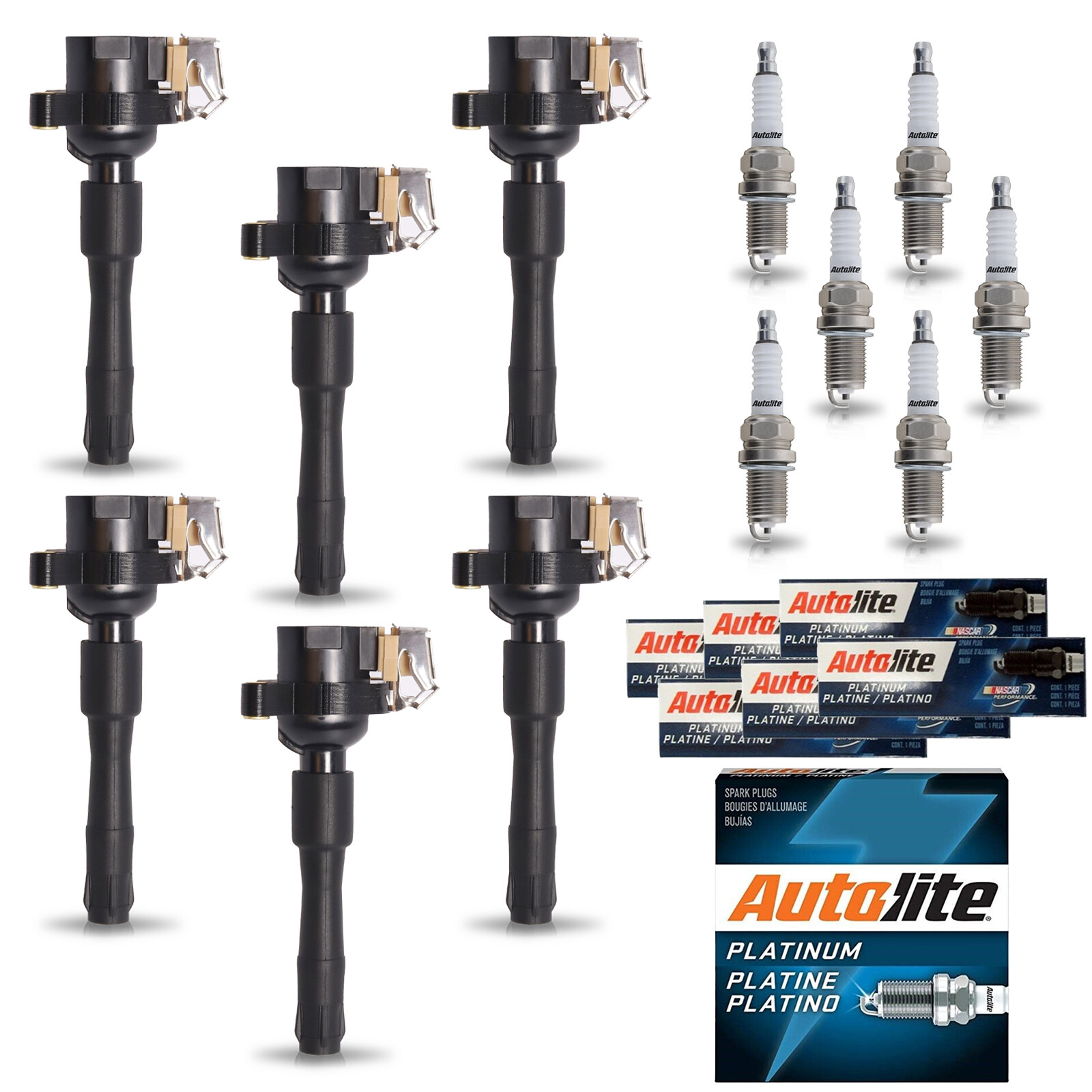 6X Ignition Coil  6X Autolite Spark Plug for BMW 97-00 528i 2.8L 01-03 X5 3.0L