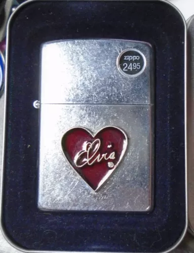 Vintage November 2003 Elvis Heart Emblem Zippo 20242 Street Chrome Finish