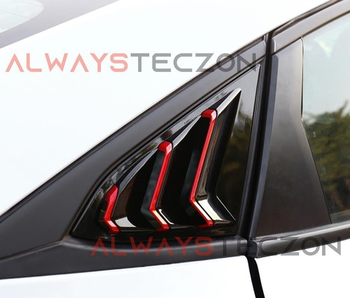 Rear Quarter Window Louver Cover Trim For Honda Civic Sedan 2016-2021 Black&Red - Picture 6 of 9