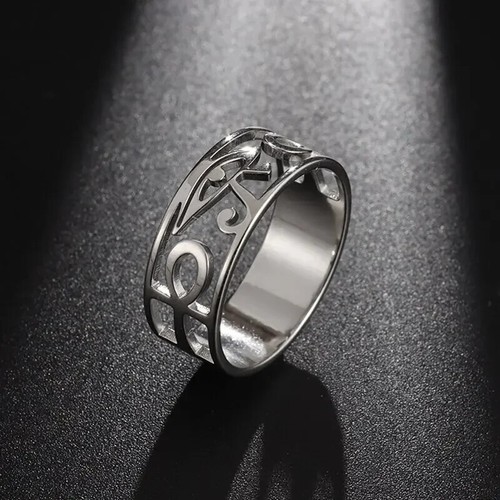 Egyptian Ring Eye of Horus Design Stainless Steel Protection Amulet Jewelry - Picture 7 of 8