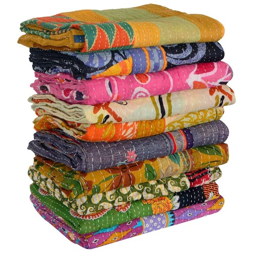 10 PC Wholesale Lot Throw Blanket Kantha Quilt Indian Vintage Cotton Bedspreads - Picture 3 of 8