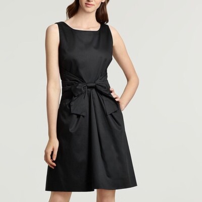 Kate Spade Women's Jillian Dress Sz Bow Solid Black Cotton