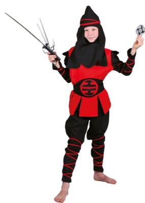 Ninja Samurai Kämpfer Kostüm Kinder rot-schwarz Jungenkostüm Fasching Karneval K