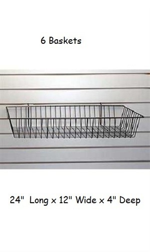 6 Slatwall Wire Baskets Black Wire Grid Slatwall 24" x 12" x 4" Powder Coat - Picture 3 of 10
