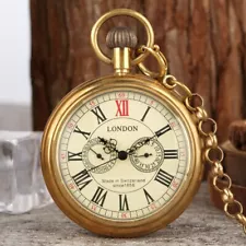 Antique Style Copper London 1856's 5 Hands Mechanical Pocket Watch Hand Winding