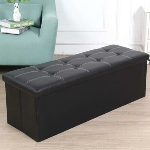 Cassapanca Pouf Contenitore Pieghevole Panca Sgabello Poggiapiedi Eco Pelle Nero - Foto 2 di 5
