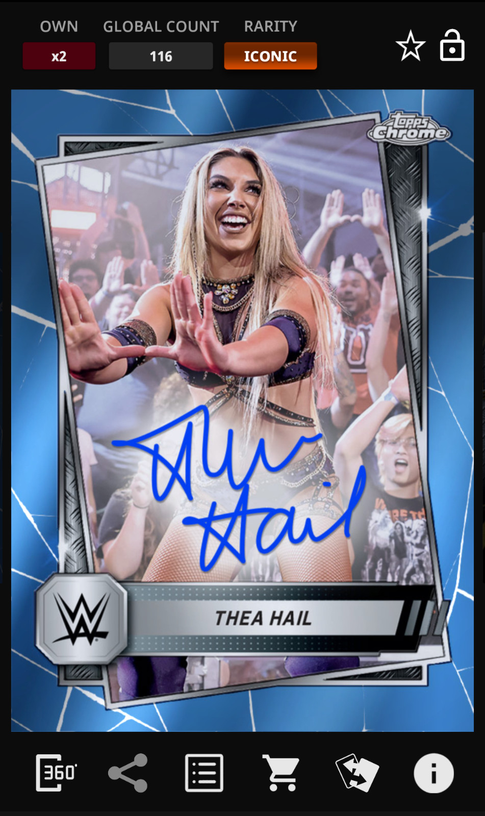 Topps WWE Slam 2025 Thea Hail Chrome Blue Signature 150cc Iconic DIGITAL