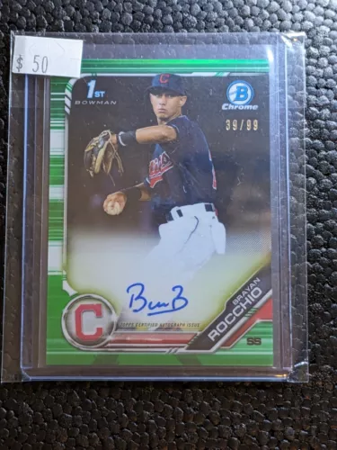 Brayan Rocchio 2019 Bowman #CPA-BR 1st Chrome Green AUTO /99 Guardians