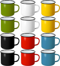 24 Pcs Vintage Enamel Camping Mugs 12 Oz - Colorful Coffee Cups for Outdoor Use
