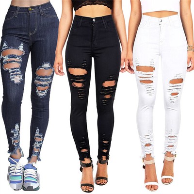Womens Ladies Ripped Jeans Tights Pants 