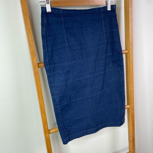 Country Road Pencil Skirt Womens 6 Blue Denim Midi Back Slit Stretch Casual - Picture 2 of 10