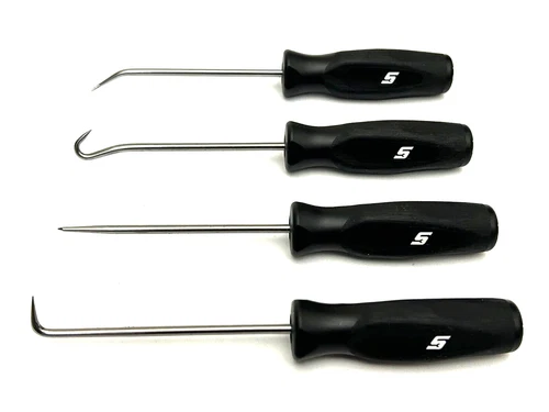 Snap On Tools NEW SGASA204CBK 4pc Mini BLACK Soft Grip Awl Hook Pick Set USA