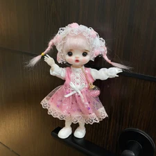 1/8 BJD Doll 16cm Girl Makeup Full Set Pink Dress Shoes Outfits Wigs Changeable