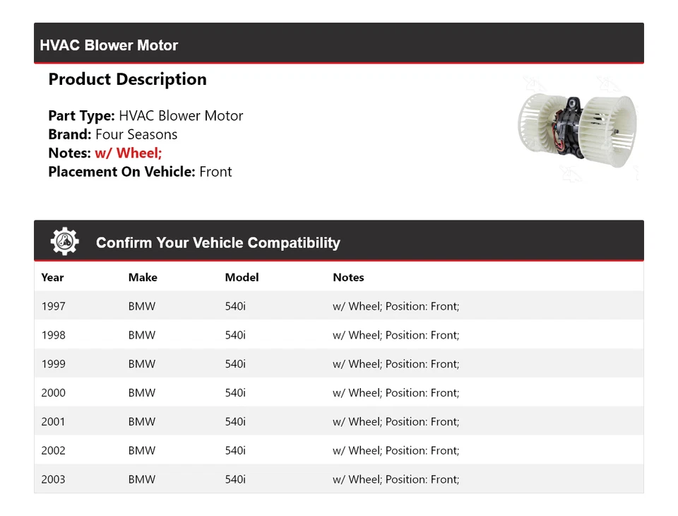 Двигатель переднего вентилятора для BMW 540i 1997-2003 годов выпуска 4 сезона 1998 1999 2000 2001 годов выпуска - Изображение 2 из 4