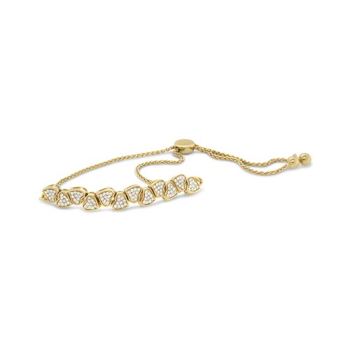 Yellow Gold Plated Sterling Silver 1/2 ct Diamond Sideways Hearts Bolo Bracelet - Picture 4 of 9
