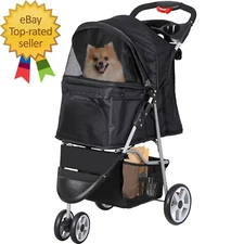 Foldable Pet Stroller for Cats and Dogs 3 Wheels Carrier Strolling Cart with Wea