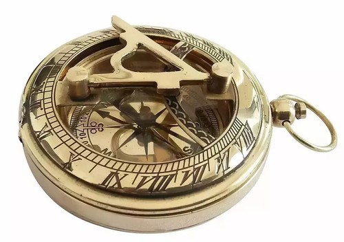 Vintage Brass Pocket sundial Compass 2" With Wooden Box Nautical Gift - 第 6/6 張圖片
