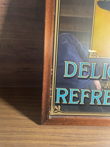 Coca Cola Advertising Mirror Delicious & Refreshing Vintage Sign 1970 Framed Pub - Picture 11 of 24