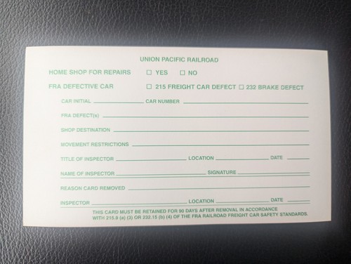 Vintage Union Pacific Railroad Bad Order Tag Mint Condition $3 - Picture 2 of 2
