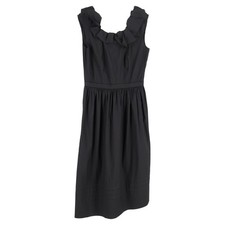 Prada Ruffled Midi Dress In Cotton Women Black Size 40