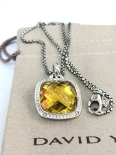 DAVID YURMAN Sterling Silver 17mm Albion Pendant Lemon Citrine & Diamonds 18 inc
