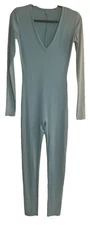 Bodycon Light Teal Ribbed VNeck Long Sleeved Jumpsuit SZ M