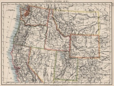 USA NORDWESTEN. Washington Oregon ID MT WY Utah Nevada CA.JOHNSTON 1900 Karte