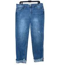 Nicole Miller Soho High Rise Ankle Slim Blue Distressed Jeans Size 14 Frayed Hem