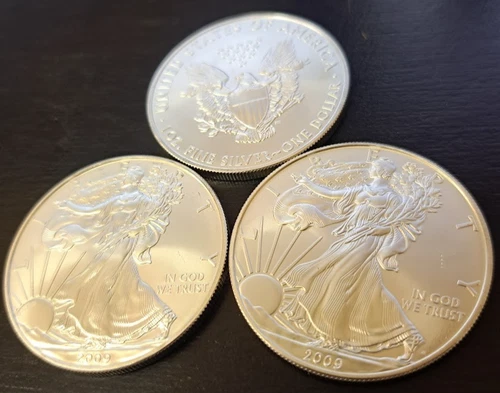 Three 2009 American Silver Eagle 3 ozs .999 Pure Fine Silver BU Gorgeous!