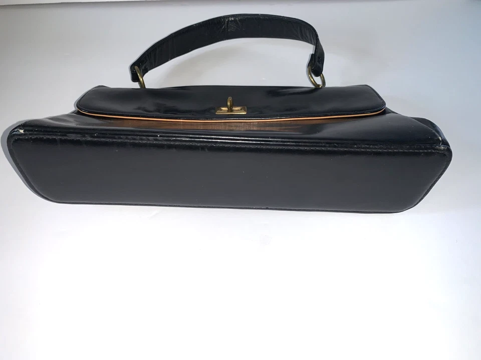 Cartera de mano clásica de colección negra Biene-Davis (1940s 1950s 1960s) con monedero Foto 2 de 4