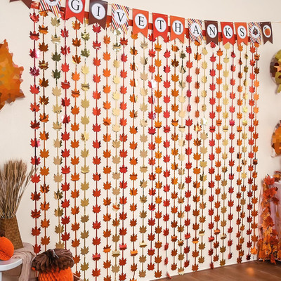 2pcs Fall Decor, Red Gold Orange Maple Leaves, Autumn Harvest Photo Booth Props