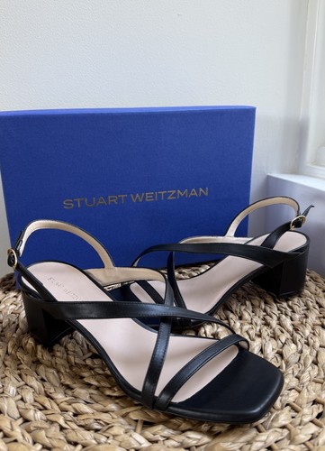 Stuart Weitzman Oasis 50 Block Heel Sandals Womens 7, 37.5, Black Leather, NIB - Picture 5 of 10