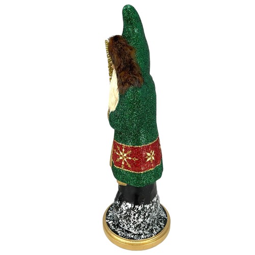Schaller Forest Green Santa with Gold Tree Large German Paper Mache 18 Inch New - Picture 6 of 8
