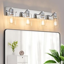 Chrome Vanity Light with Clear Glass Shade - 4 Lights - Bathroom Fixtures