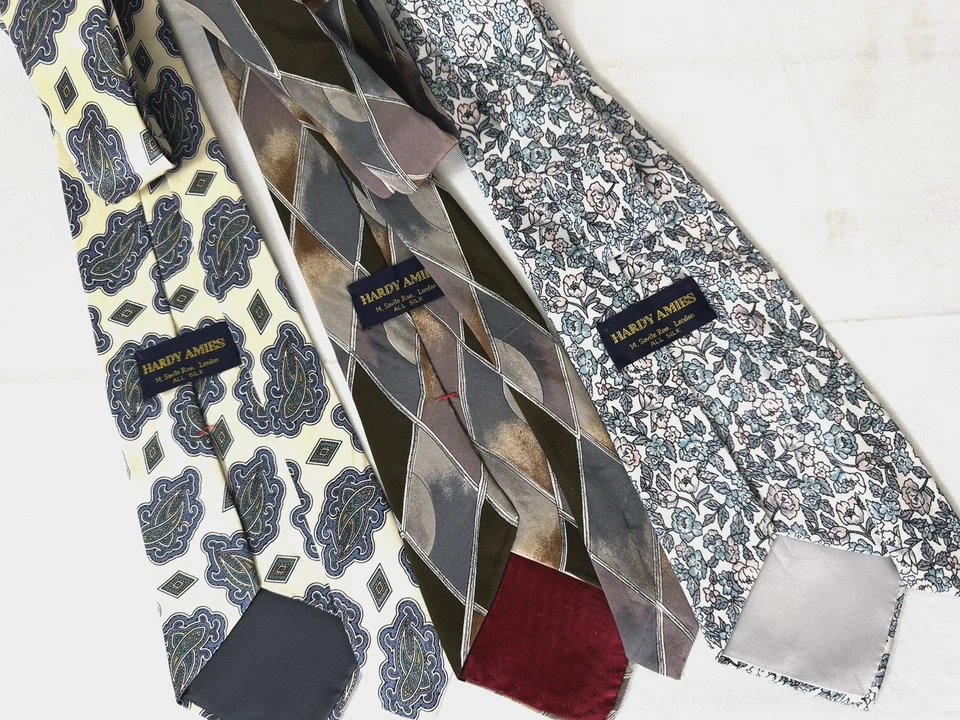 Juego de 3 corbatas Hardy Amies para hombre pastel floral cachemira geo seda preppy cottagecore Foto 3 de 4