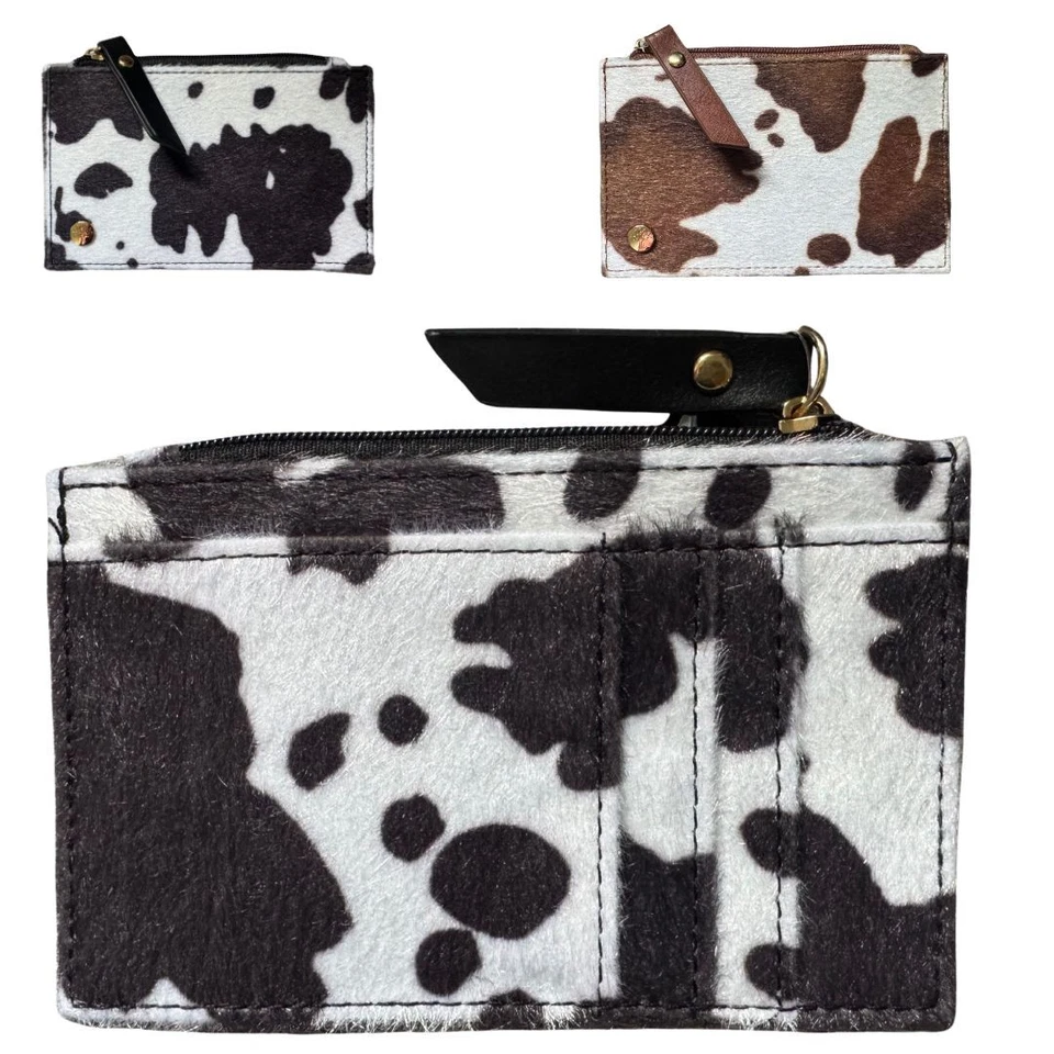 Cow Print Coin & Card Purse  Faux Leather Mini Wallet with Zip Compartment, 3 Ca - Image 4 of 4