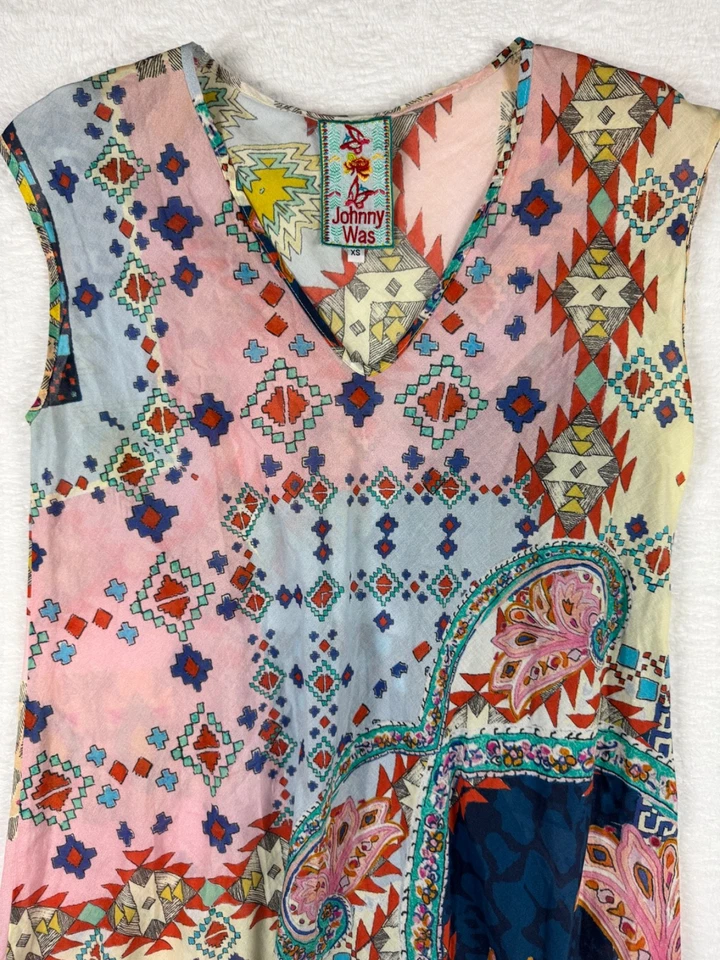 Vestido Johnny Was Maxi A Line Sin Mangas Cachemira Azteca XS 55” LARGO Sin Forro Foto 2 de 4